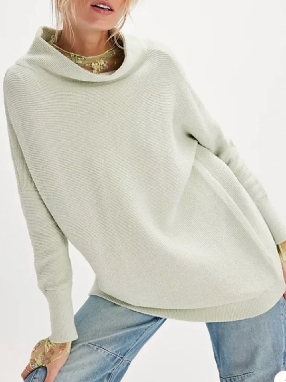 Free People Ottoman Slouchy Tunic Sweatshirt Pullover Sage
